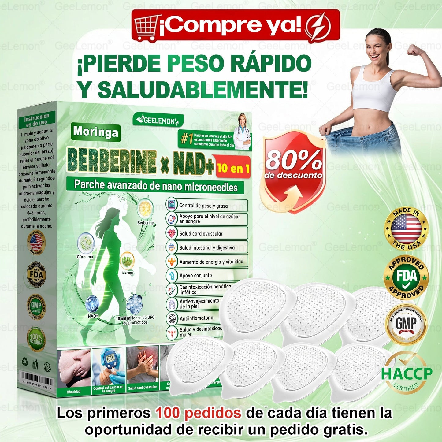 𝐆𝐞𝐞𝐋𝐞𝐦𝐨𝐧® Parche de Microagujas Nano Avanzado 10 en 1 con Moringa, Berberina y NAD+(𝐒𝐨𝐥𝐨 𝐮𝐧𝐚 𝐯𝐞𝐳 𝐚𝐥 𝐝í𝐚, 𝐜𝐚𝐦𝐛𝐢𝐨𝐬 𝐯𝐢𝐬𝐢𝐛𝐥𝐞𝐬 𝐞𝐧 𝟕 𝐝í𝐚𝐬)🎉 𝐏𝐚𝐫𝐚 𝐨𝐛𝐞𝐬𝐢𝐝𝐚𝐝, 𝐏𝐈𝐄𝐋 𝐅𝐋𝐎́𝐂𝐈𝐃𝐀, 𝐝𝐢𝐚𝐛𝐞𝐭𝐞𝐬, 𝐚𝐩𝐧𝐞𝐚 𝐝𝐞𝐥 𝐬𝐮𝐞ñ𝐨, 𝐩𝐫𝐨𝐛𝐥𝐞𝐦𝐚𝐬 𝐚𝐫𝐭𝐢𝐜𝐮𝐥𝐚𝐫𝐞𝐬 𝐲 𝐦á𝐬