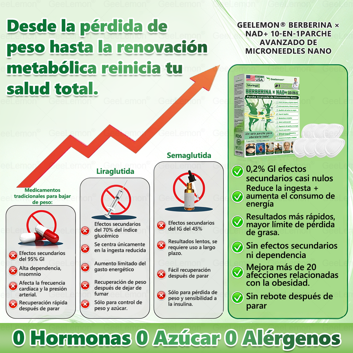 𝐆𝐞𝐞𝐋𝐞𝐦𝐨𝐧® Parche de Microagujas Nano Avanzado 10 en 1 con Moringa, Berberina y NAD+(𝐒𝐨𝐥𝐨 𝐮𝐧𝐚 𝐯𝐞𝐳 𝐚𝐥 𝐝í𝐚, 𝐜𝐚𝐦𝐛𝐢𝐨𝐬 𝐯𝐢𝐬𝐢𝐛𝐥𝐞𝐬 𝐞𝐧 𝟕 𝐝í𝐚𝐬) 𝐏𝐚𝐫𝐚 𝐨𝐛𝐞𝐬𝐢𝐝𝐚𝐝, 𝐏𝐈𝐄𝐋 𝐅𝐋𝐎́𝐂𝐈𝐃𝐀, 𝐝𝐢𝐚𝐛𝐞𝐭𝐞𝐬, 𝐚𝐩𝐧𝐞𝐚 𝐝𝐞𝐥 𝐬𝐮𝐞ñ𝐨, 𝐩𝐫𝐨𝐛𝐥𝐞𝐦𝐚𝐬 𝐚𝐫𝐭𝐢𝐜𝐮𝐥𝐚𝐫𝐞𝐬 𝐲 𝐦á𝐬