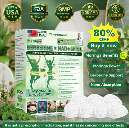 𝐆𝐞𝐞𝐋𝐞𝐦𝐨𝐧® 𝐌𝐨𝐫𝐢𝗻𝗴𝗮 · 𝐁𝐞𝐫𝐛𝗲𝗿𝗶𝗻𝗲 × 𝗡𝗔𝗗+ 𝟏𝟎 𝐢𝐧 𝟏 𝐀𝐝𝐯𝐚𝐧𝐜𝐞𝐝 𝗡𝗮𝗻𝗼 𝗠𝗶𝗰𝗿𝗼𝗻𝐞𝐞𝐝𝐥𝐞 𝐏𝐚𝐭𝗰𝗵(Just once a day, visible changes in 7 days) For obesity, cardiovascular health, diabetes, sleep apnea, thyroid gland, intestinal health, joint problems and more
