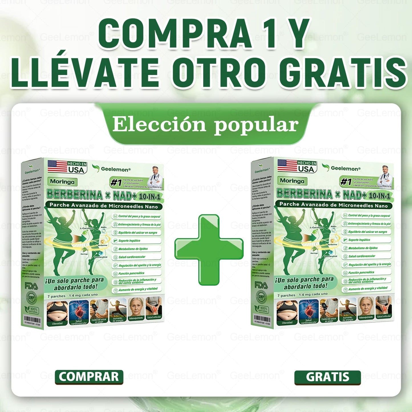 𝐆𝐞𝐞𝐋𝐞𝐦𝐨𝐧® Parche de Microagujas Nano Avanzado 10 en 1 con Moringa, Berberina y NAD+(𝐒𝐨𝐥𝐨 𝐮𝐧𝐚 𝐯𝐞𝐳 𝐚𝐥 𝐝í𝐚, 𝐜𝐚𝐦𝐛𝐢𝐨𝐬 𝐯𝐢𝐬𝐢𝐛𝐥𝐞𝐬 𝐞𝐧 𝟕 𝐝í𝐚𝐬) 𝐏𝐚𝐫𝐚 𝐨𝐛𝐞𝐬𝐢𝐝𝐚𝐝, 𝐏𝐈𝐄𝐋 𝐅𝐋𝐎́𝐂𝐈𝐃𝐀, 𝐝𝐢𝐚𝐛𝐞𝐭𝐞𝐬, 𝐚𝐩𝐧𝐞𝐚 𝐝𝐞𝐥 𝐬𝐮𝐞ñ𝐨, 𝐩𝐫𝐨𝐛𝐥𝐞𝐦𝐚𝐬 𝐚𝐫𝐭𝐢𝐜𝐮𝐥𝐚𝐫𝐞𝐬 𝐲 𝐦á𝐬