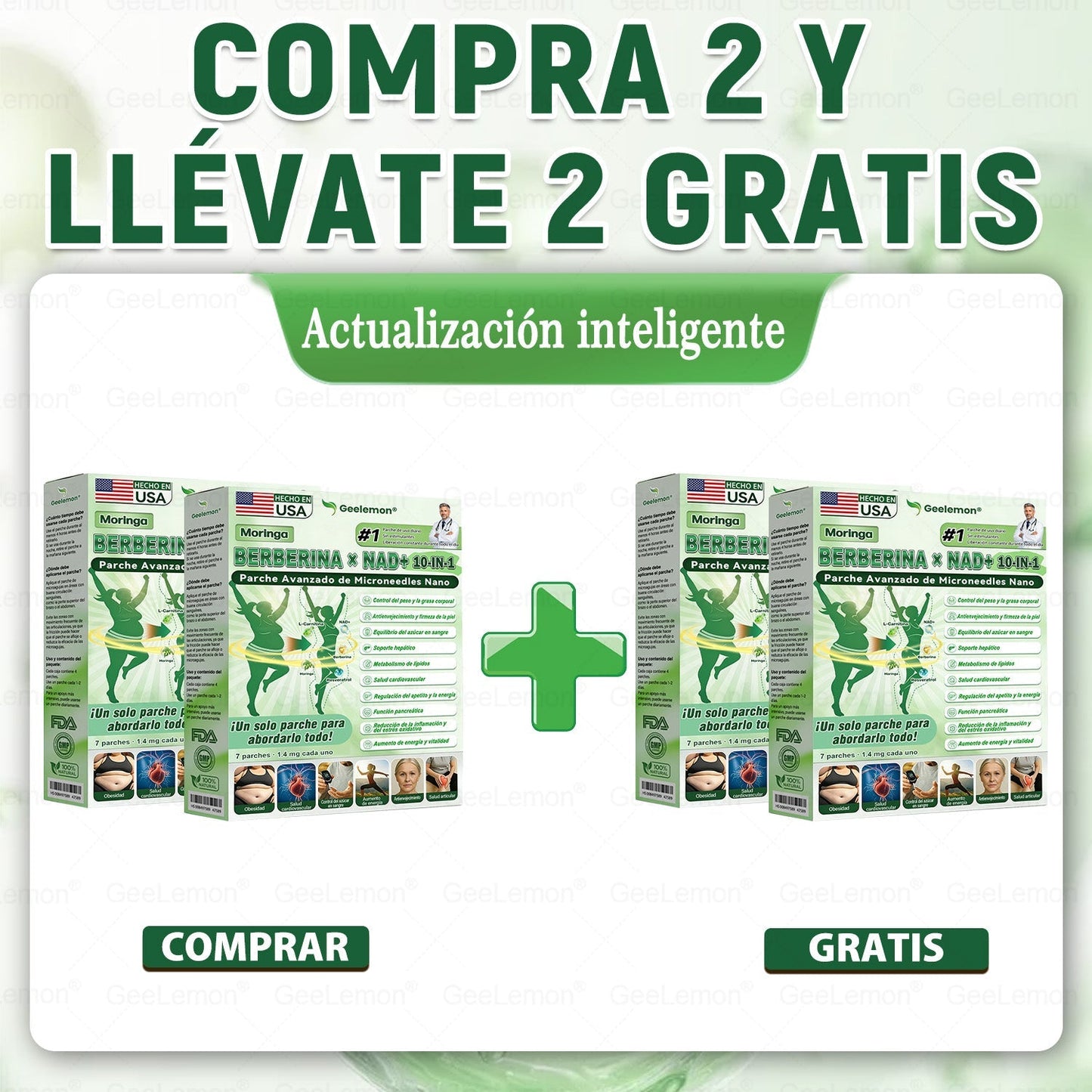 𝐆𝐞𝐞𝐋𝐞𝐦𝐨𝐧® Parche de Microagujas Nano Avanzado 10 en 1 con Moringa, Berberina y NAD+(𝐒𝐨𝐥𝐨 𝐮𝐧𝐚 𝐯𝐞𝐳 𝐚𝐥 𝐝í𝐚, 𝐜𝐚𝐦𝐛𝐢𝐨𝐬 𝐯𝐢𝐬𝐢𝐛𝐥𝐞𝐬 𝐞𝐧 𝟕 𝐝í𝐚𝐬) 𝐏𝐚𝐫𝐚 𝐨𝐛𝐞𝐬𝐢𝐝𝐚𝐝, 𝐏𝐈𝐄𝐋 𝐅𝐋𝐎́𝐂𝐈𝐃𝐀, 𝐝𝐢𝐚𝐛𝐞𝐭𝐞𝐬, 𝐚𝐩𝐧𝐞𝐚 𝐝𝐞𝐥 𝐬𝐮𝐞ñ𝐨, 𝐩𝐫𝐨𝐛𝐥𝐞𝐦𝐚𝐬 𝐚𝐫𝐭𝐢𝐜𝐮𝐥𝐚𝐫𝐞𝐬 𝐲 𝐦á𝐬