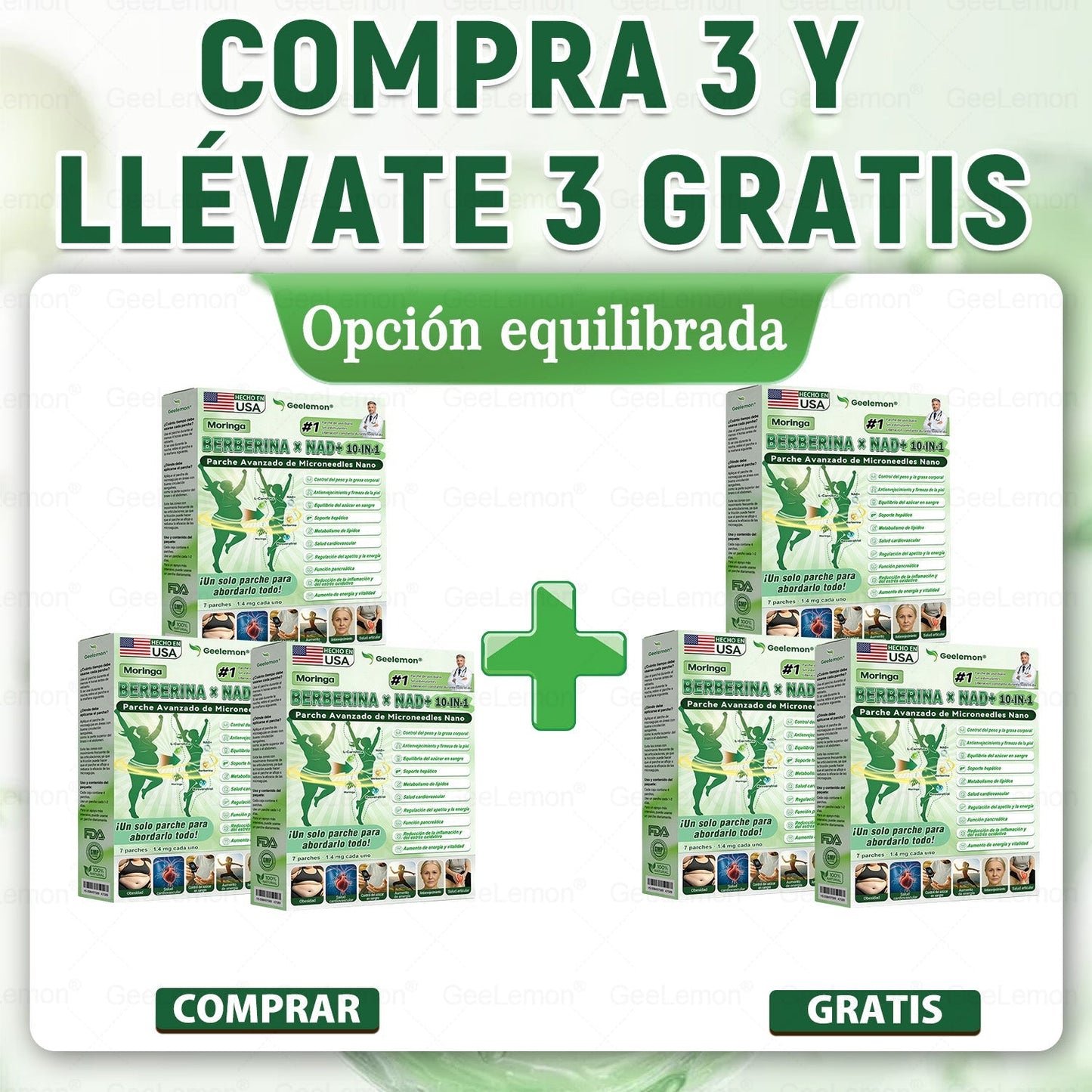 𝐆𝐞𝐞𝐋𝐞𝐦𝐨𝐧® Parche de Microagujas Nano Avanzado 10 en 1 con Moringa, Berberina y NAD+(𝐒𝐨𝐥𝐨 𝐮𝐧𝐚 𝐯𝐞𝐳 𝐚𝐥 𝐝í𝐚, 𝐜𝐚𝐦𝐛𝐢𝐨𝐬 𝐯𝐢𝐬𝐢𝐛𝐥𝐞𝐬 𝐞𝐧 𝟕 𝐝í𝐚𝐬) 𝐏𝐚𝐫𝐚 𝐨𝐛𝐞𝐬𝐢𝐝𝐚𝐝, 𝐏𝐈𝐄𝐋 𝐅𝐋𝐎́𝐂𝐈𝐃𝐀, 𝐝𝐢𝐚𝐛𝐞𝐭𝐞𝐬, 𝐚𝐩𝐧𝐞𝐚 𝐝𝐞𝐥 𝐬𝐮𝐞ñ𝐨, 𝐩𝐫𝐨𝐛𝐥𝐞𝐦𝐚𝐬 𝐚𝐫𝐭𝐢𝐜𝐮𝐥𝐚𝐫𝐞𝐬 𝐲 𝐦á𝐬