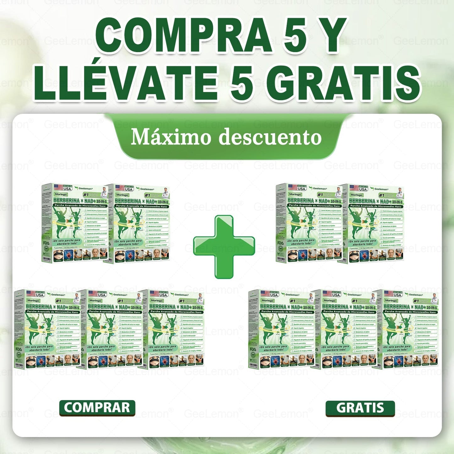 𝐆𝐞𝐞𝐋𝐞𝐦𝐨𝐧® Parche de Microagujas Nano Avanzado 10 en 1 con Moringa, Berberina y NAD+(𝐒𝐨𝐥𝐨 𝐮𝐧𝐚 𝐯𝐞𝐳 𝐚𝐥 𝐝í𝐚, 𝐜𝐚𝐦𝐛𝐢𝐨𝐬 𝐯𝐢𝐬𝐢𝐛𝐥𝐞𝐬 𝐞𝐧 𝟕 𝐝í𝐚𝐬) 𝐏𝐚𝐫𝐚 𝐨𝐛𝐞𝐬𝐢𝐝𝐚𝐝, 𝐏𝐈𝐄𝐋 𝐅𝐋𝐎́𝐂𝐈𝐃𝐀, 𝐝𝐢𝐚𝐛𝐞𝐭𝐞𝐬, 𝐚𝐩𝐧𝐞𝐚 𝐝𝐞𝐥 𝐬𝐮𝐞ñ𝐨, 𝐩𝐫𝐨𝐛𝐥𝐞𝐦𝐚𝐬 𝐚𝐫𝐭𝐢𝐜𝐮𝐥𝐚𝐫𝐞𝐬 𝐲 𝐦á𝐬