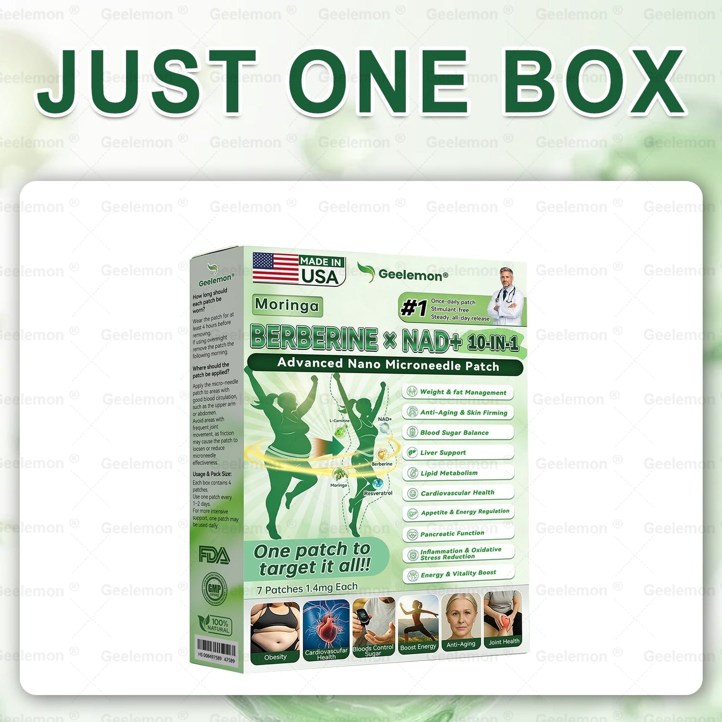 𝐆𝐞𝐞𝐋𝐞𝐦𝐨𝐧® 𝐌𝐨𝐫𝐢𝗻𝗴𝗮 · 𝐁𝐞𝐫𝐛𝗲𝗿𝗶𝗻𝗲 × 𝗡𝗔𝗗+ 𝟏𝟎 𝐢𝐧 𝟏 𝐀𝐝𝐯𝐚𝐧𝐜𝐞𝐝 𝗡𝗮𝗻𝗼 𝗠𝗶𝗰𝗿𝗼𝗻𝐞𝐞𝐝𝐥𝐞 𝐏𝐚𝐭𝗰𝗵(Just once a day, visible changes in 7 days) For obesity, cardiovascular health, diabetes, sleep apnea, thyroid gland, intestinal health, joint problems and more