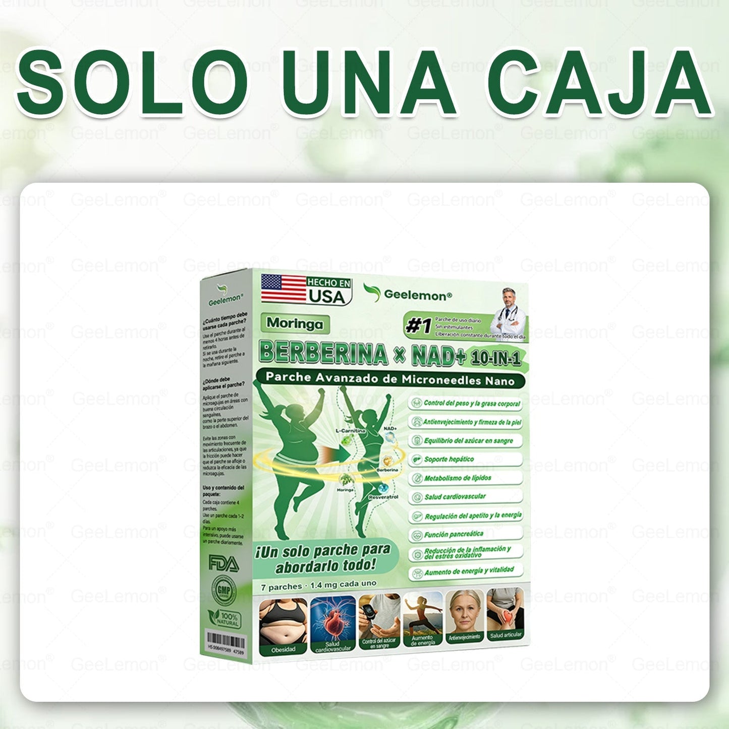 𝐆𝐞𝐞𝐋𝐞𝐦𝐨𝐧® Parche de Microagujas Nano Avanzado 10 en 1 con Moringa, Berberina y NAD+(𝐒𝐨𝐥𝐨 𝐮𝐧𝐚 𝐯𝐞𝐳 𝐚𝐥 𝐝í𝐚, 𝐜𝐚𝐦𝐛𝐢𝐨𝐬 𝐯𝐢𝐬𝐢𝐛𝐥𝐞𝐬 𝐞𝐧 𝟕 𝐝í𝐚𝐬) 𝐏𝐚𝐫𝐚 𝐨𝐛𝐞𝐬𝐢𝐝𝐚𝐝, 𝐏𝐈𝐄𝐋 𝐅𝐋𝐎́𝐂𝐈𝐃𝐀, 𝐝𝐢𝐚𝐛𝐞𝐭𝐞𝐬, 𝐚𝐩𝐧𝐞𝐚 𝐝𝐞𝐥 𝐬𝐮𝐞ñ𝐨, 𝐩𝐫𝐨𝐛𝐥𝐞𝐦𝐚𝐬 𝐚𝐫𝐭𝐢𝐜𝐮𝐥𝐚𝐫𝐞𝐬 𝐲 𝐦á𝐬