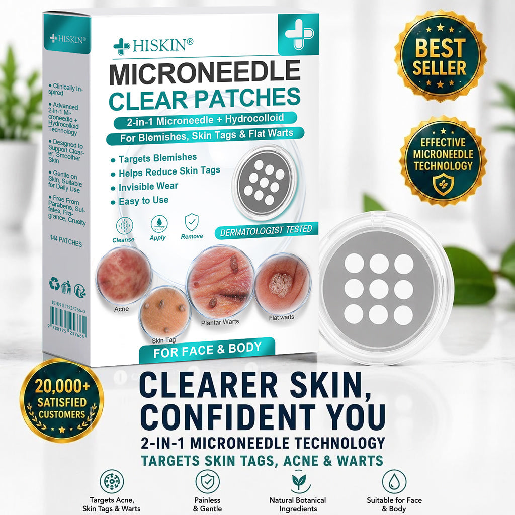 Hiskin ® 2-in-1 Microneedle & Hydrocolloid Patch🍀 | Removes raised moles, acne, flat warts, and skin tags | Helps improve wrinkles, scars, and blemishes | Invisible patches for face and body